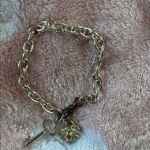 Silver Heart and Key Charm Bracelet